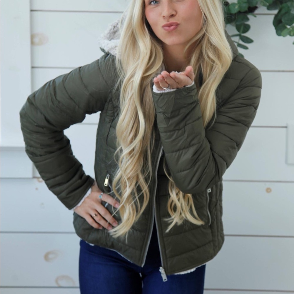 Olive Sherpa puffer jacket